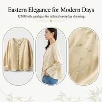Cardigan en Soie de Mûrier 32 Momme pour Femme, Nouveau Style Chinois, Manches Longues, Jacquard, Vêtement d'Extérieur en Soie, Haut en Soie Printemps