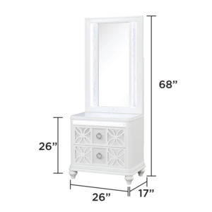Modern Style Nightstand With <b>Mirror</b> Top White <b>LED</b> Lighted Wood Frame Includes <b>Mirror</b> And Nightstand - Product Image 2