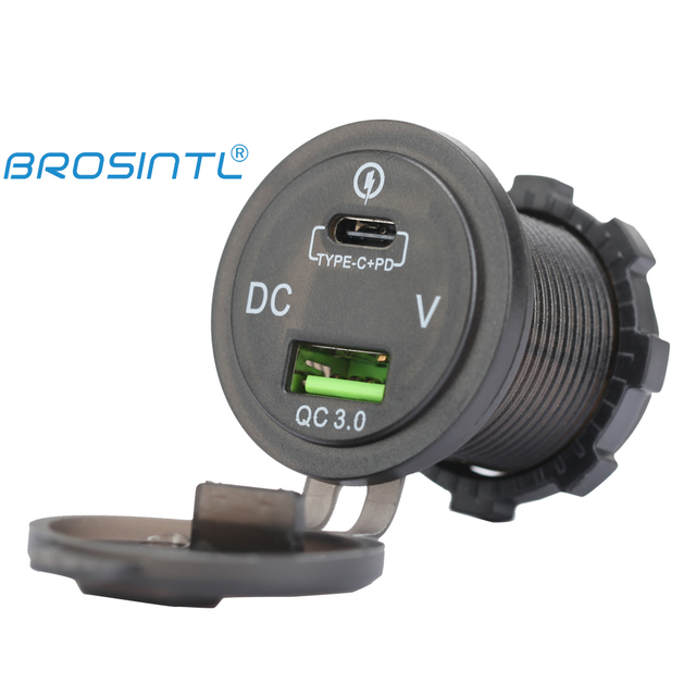BROSINTL Quick Charge QC3.0 Type a USB & PD Type C Socket Charger with Voltmeter