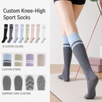 Chaussettes de sport montantes en coton tricotées à compression pour le printemps, avec bord côtelé antidérapant, pour le yoga et le Pilates, pour femmes, vente en gros