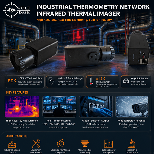 Industrial Thermometry Network Infrared Thermal Imager Core  ±1.5℃ High-Accuracy Temperature Measurement IR Camera with Lens