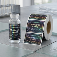 Étiquettes personnalisées en vinyle holographique CMYK de haute qualité, résistantes à l'eau, avec code-barres, pour flacons pharmaceutiques en verre de 5 ml et 10 ml
