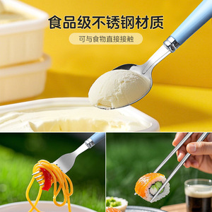 Stainless steel portable cutlery set (fork, spoon, chopsticks, three-piece set), student portable travel <b>kitchen</b> <b>storage</b> box, - Product Image 4