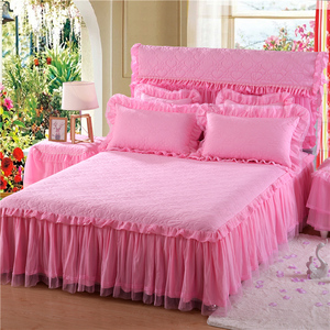 Nóng Bán Sang Trọng Kích Thước Đầy Đủ Màu Hồng Bông Ren Dệt May Bộ Đồ Giường Đặt Ga Trải Giường Và Duvet Covet <span class=keywords><strong>Set</strong></span> Khách Sạn - Product Image 2