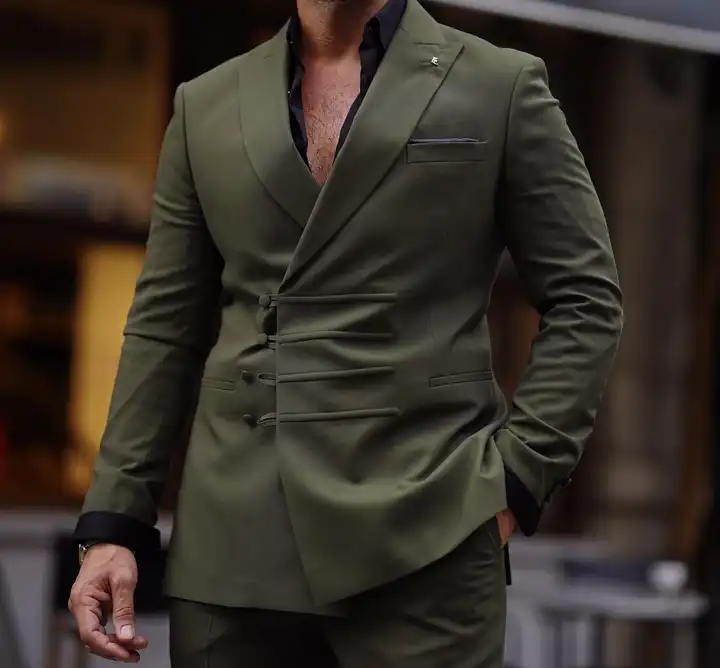 オリーブグリーンコートパンツ男性用男性スーツスリムフィットカスタム