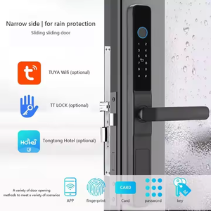 Password Big <strong>Fingerprint</strong> Smart Lock Water Resistant Tuya Wifi Aluminum/Glass Door Biometric Slim Handle Lock For Home Security - Product Image 5