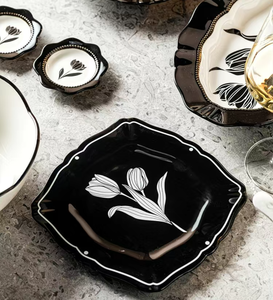 Luxury Retro Solid Pattern Flower Shape Stoneware Dinnerware Set Classic Europe Style Service Hotels Home Customizable Color - Product Image 4