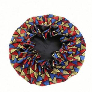 Wholesale African Print Wide Wave Brim Ankara Dashiki <b>Head</b> <b>Cover</b> Women Daily Use Adjustable Satin Bonnet High Quality 443 - Product Image 3