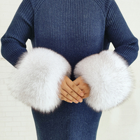 Manchettes chauffe-bras d'hiver unisexe, détachables, en vraie fourrure de renard, multicolores, à motif uni, avec détection par aiguille, pour manteau