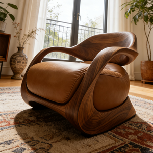<span class=keywords><strong>Fauteuil</strong></span> <span class=keywords><strong>club</strong></span> en bois courbé nordique avec revêtement en <span class=keywords><strong>cuir</strong></span> marron, mobilier confortable pour appartement de luxe ou villa - Product Image 6