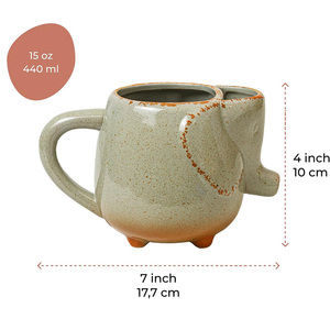 Taza de Cerámica Hecha a Mano de Gres de Dehua, Linda Taza de Elefante 3D de 15 oz, Adorable Taza de Animal, Taza de Café de Cerámica Personalizada, Taza de Té, Porta Bolsitas de Té - Product Image 4