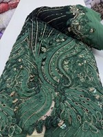 Tissu en velours écologique de haute qualité avec dentelle, perles et broderies 3D pour mariage, 5 yards, sexy KJY603