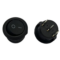 Sakelar Rocker Tipe Perahu Bulat, Lubang Kecil 20mm, Tombol Hitam, 6A 250V, Aksi ON-OFF