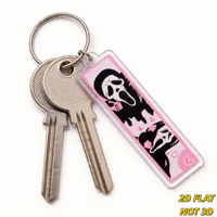 Porte-clés rose Y2K style horrifique, masque hurlant de dessin animé avec cœurs et gouttes, breloque acrylique pastel gothique pour sacs et clés, parfait
