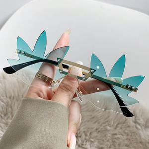 リムレスメープルリーフシェイプメタルサングラス女性2024パーソナリティパーティー装飾サングラス男性ユニークなキャットウォークウエディング眼鏡 - Product Image 4