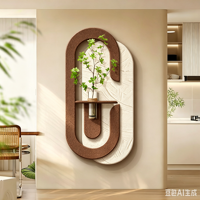 Peinture décorative créative en pierre de grès 3D style crème pour couloir, avec plantes vertes hydroponiques et éclairage LED