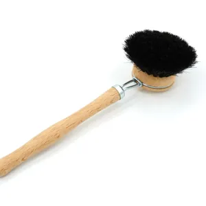 Kitchen Essentials Soft Horsehair Bristle Dish Brush with Long Wood Handle