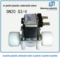 Vanne solénoïde en plastique à 6 points, filetage externe G3/4 DN20, normalement fermée, drainage à quatre points, tension universelle 220V 12V 24V