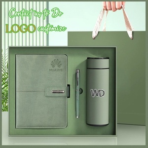 Luxury Leather Office Gift Set Custom Notebook Pen Insulated Water Bottle Combo for Corporate Promotional Employee Welfare Gifts