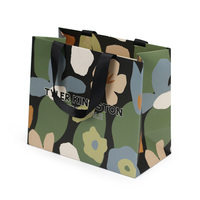 Sac fourre-tout en papier imprimé floral abstrait avec logo et poignée en ruban, personnalisé pour l'emballage de vêtements, de bougies, de cadeaux et de boutiques