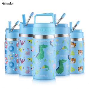 Petite bouteille d'eau portable brevetée Emode pour enfants avec couvercle sans BPA et double paroi en acier inoxydable avec paille - Product Image 3