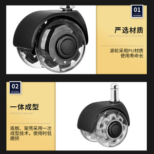 Modern Swivel Furniture Caster <b>with</b> Transparent Double <b>Wheel</b> Polyurethane Silent Design Threaded Stem No Brake - Product Image 4