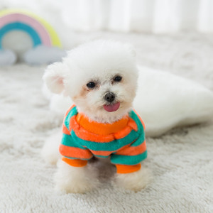 Sudadera a rayas para perros y gatos, estilo fino, otoño e invierno, para mascotas pequeñas, sudadera con capucha a rayas blancas y naranjas, material de poliéster - Product Image 5