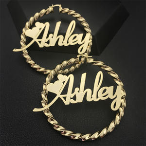 Gold Twisted Creolen Personal isiert Anpassen Name Ohrringe Twisted Style Creolen Ohrringe Mode Schmuck Anpassung - Product Image 4