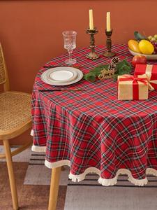 <span class=keywords><strong>Mantel</strong></span> <span class=keywords><strong>Redondo</strong></span> Pequeño a Cuadros Rojos, de Poliéster, Resistente al Agua, para Mesa de Comedor, para Uso Navideño en el Hogar - Product Image 6