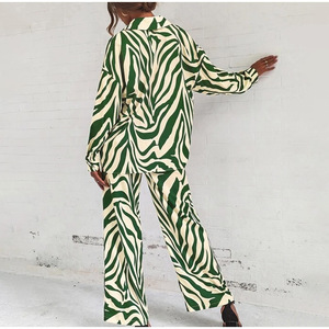 Camicia primavera allentata a righe <span class=keywords><strong>con</strong></span> bottoni e pantaloni elastici a vita alta completo da donna elegante Set di abiti in due pezzi - Product Image 5