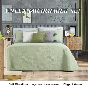 Microfiber Polyester Solid Ultrasonic <b>Comforter</b> <b>Set</b> 3 Pcs for Summer Home & Hotel Use Green Color European-American Style - Product Image 2