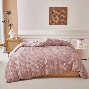 Ensembles de housse de couette à rayures de printemps en gros 3pcs couleur unie couvre-lit ensemble de literie King Size - Product Image 3
