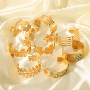 Luxury Bangles Jewelry Stainless Steel Bracelet For Women Classic Adjustable Flower Opening Bracelet
