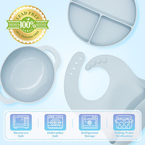 Ensemble repas pour enfants sans BPA, sucette en silicone, bavoir, assiette et bol pour bébé avec ventouse, motif animal, ensemble d'alimentation pour bébé - Product Image 3