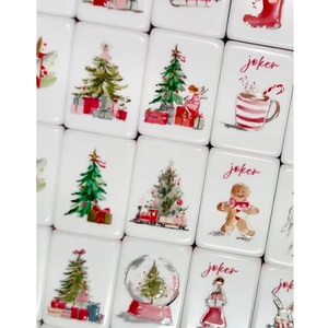 Ensemble de tuiles de mahjong américaines motif sapin de Noël aquarelle, 160 pièces, en acrylique blanc, cadeau de Noël, <span class=keywords><strong>globe</strong></span> à neige, motif bonhomme en pain d'épices et chocolat chaud - Product Image 1