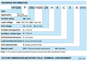 Contactor de CC de Alto Voltaje HONGFA HFE88P-350 1500V 350A, Relé Contactor 24V CC 12V CC - Product Image 3