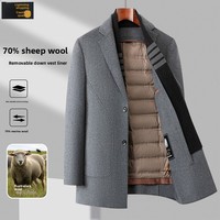 Manteau en laine slim pour homme, automne-hiver, boutonné, doublure amovible, style business décontracté, pour hommes d'âge moyen et seniors