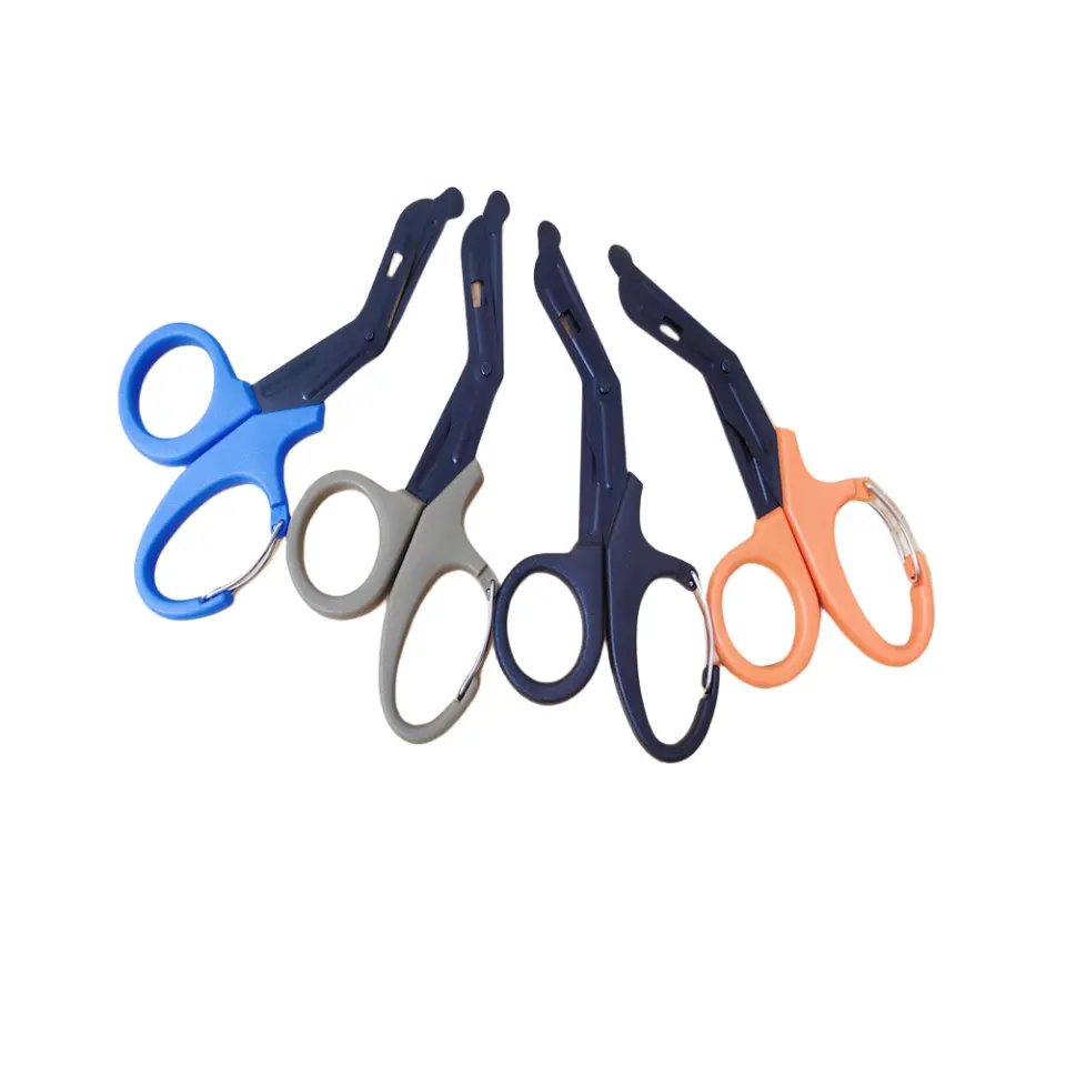 OEM Kéo y tế với Carabiner EMT và chấn thương kéo băng kéo Fluoride phủ với lưỡi không dính 19cm 60g