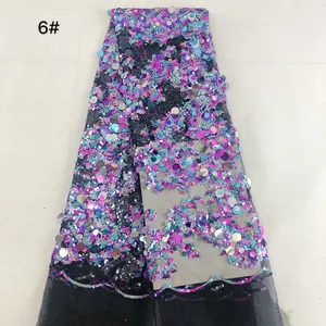 2021 Neueste hochwertige Luxus nigerian ische Französisch Big Blue Stickerei Glitter Velvet Pailletten Spitze Stoff für Party Hochzeits kleid