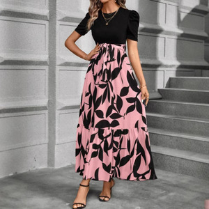Abiti Estivi Europei e Americani da Donna 2025 con Stampa Floreale, Vita Alta, Eleganti e alla Moda, <span class=keywords><strong>Vestito</strong></span> a <span class=keywords><strong>Maniche</strong></span> Corte - Product Image 3
