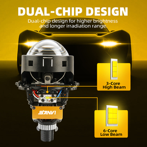 Sanvi A45 Lente de Proyector Mini Bi-LED de 3.0 Pulgadas 6000K 72W 12V Doble Chip Doble Reflector para Actualización de Faros de Coche - Product Image 2