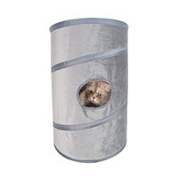 Lit tunnel pour chat 2 en 1 en velours gris moderne, jouet interactif, pliable, maisonnette chaude pour chat, nid de sommeil portable pour petits chiens et chats
