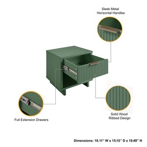 Sage Green Nightstand With Drawer And <b>Open</b> Shelf Under Bed <b>Storage</b> - Product Image 4