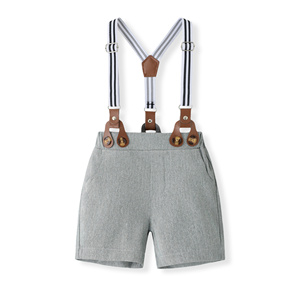 Catpapa En gros Ensemble de cérémonie 4 pièces pour bébés garçons : Body imprimé croix, short à bretelles, nœud papillon et béret - Product Image 5