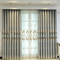 Rideaux en chenille gris style européen, broderie 3D florale, semi-occultants pour salon
