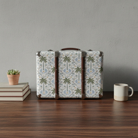 Valise vintage en carton imprimé de fleurs de palmier avec poignée, boîte cadeau de mariage personnalisée, boîte de rangement décorative