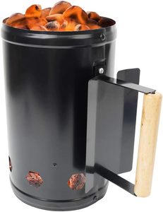 Encendedor <span class=keywords><strong>de</strong></span> carbón SEB para cocinas exteriores, barbacoas, iniciador rápido <span class=keywords><strong>de</strong></span> briquetas, color negro con mango <span class=keywords><strong>de</strong></span> madera - Product Image 3