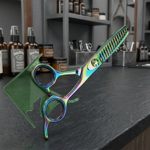 Ciseaux de coiffure professionnels en acier inoxydable, multi-couleurs, à manche long pour droitiers, pour la coupe et l'éclaircissement des cheveux, écologiques et durables - Product Image 1