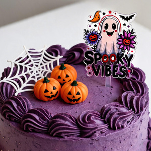 Décoration de gâteau et de cupcake d'Halloween, accessoire enfichable durable en plastique, motifs fantôme, citrouille, sorcière, pour fête, vente en gros - Product Image 2