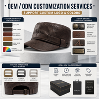 Casquette plate vintage en cuir PU pour homme, style cadet, automne-hiver, rétro, avec sangle réglable, logo personnalisé, vente en gros
